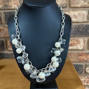 Relic Y2K silver tone faux pearl and jewel shaped beaded statement necklace